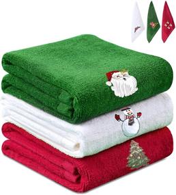 img 4 attached to 🎄 Portin Christmas Decorative Kitchen Towel Set - 3 Pack (Red, White, Green) Highly Absorbent Hand Towels - Ideal Gift for Christmas- 12" x 18