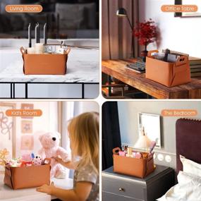 img 1 attached to 📦 Compact Faux Leather PU Storage Bins with Handles | Collapsible Storage Basket for Closets & Shelves | Ideal for Organizing Keys, Remote Control, Wallet, Jewelry, Sunglasses | Great Gifts