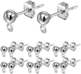 img 4 attached to 💎 100pcs(50pairs) Stainless Steel Stud Earrings Pin Ear Stud Components Ball Post Earrings with Loop - DIY Jewelry Making Findings