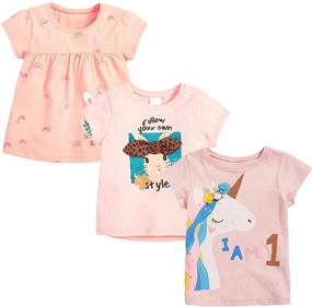 img 4 attached to CesAnnees Toddler Little Girls Unicorn T-Shirts: Cotton Tees for Casual and Comfortable Style - 3 Pack