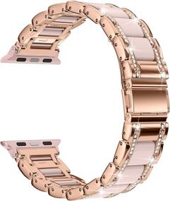 img 4 attached to 🌹 Moolia Metal Band: Stylish Rhinestone Resin Bracelet Compatible with Apple Watch 38mm/40mm, Rose Gold + Pink - iWatch Series 6, 5, 4, 3, 2, 1, SE