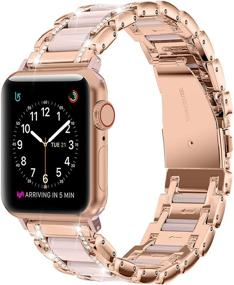 img 3 attached to 🌹 Moolia Metal Band: Stylish Rhinestone Resin Bracelet Compatible with Apple Watch 38mm/40mm, Rose Gold + Pink - iWatch Series 6, 5, 4, 3, 2, 1, SE