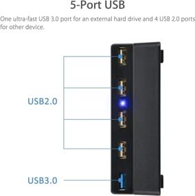 img 2 attached to EEEKit 5-Port USB Hub for PS4 Slim - High-Speed USB 3.0/2.0 Charger Controller Splitter Expander for Playstation 4 Slim