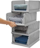 📦 large capacity super collapsible plastic closet basket shelf storage bins- 4 pack: ideal for kitchen cabinets, pantry, offices, bedrooms, bathrooms - kid toy rack (gray) логотип