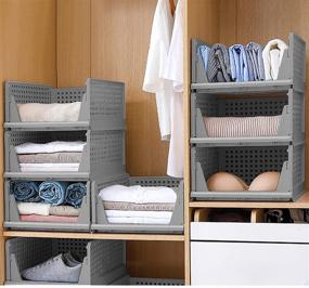 img 2 attached to 📦 Large Capacity Super Collapsible Plastic Closet Basket Shelf Storage Bins- 4 Pack: Ideal for Kitchen Cabinets, Pantry, Offices, Bedrooms, Bathrooms - Kid Toy Rack (Gray)