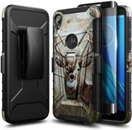 🦌 moto e6 case + tempered glass screen protector | e-began belt clip holster kickstand hybrid cover | heavy duty armor defender shockproof rugged premium case for motorola moto e6 (deer) logo