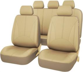 img 4 attached to 🚗 Luxurious PU Leather Car Seat Covers - 11PCS Universal Package for SUVs, Trucks, Sedans, Vans, Cars - Beige/Sand Color, Airbag Compatible