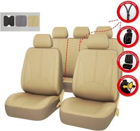 img 3 attached to 🚗 Luxurious PU Leather Car Seat Covers - 11PCS Universal Package for SUVs, Trucks, Sedans, Vans, Cars - Beige/Sand Color, Airbag Compatible