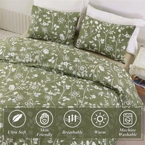 img 2 attached to 🌿 Ivellow Floral Duvet Cover Queen, 100% Cotton Sage Green Botanical Duvet Cover Set: Soft & Breathable Comforter Cover for Cottagecore Bedding