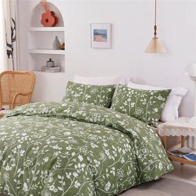 img 3 attached to 🌿 Ivellow Floral Duvet Cover Queen, 100% Cotton Sage Green Botanical Duvet Cover Set: Soft & Breathable Comforter Cover for Cottagecore Bedding