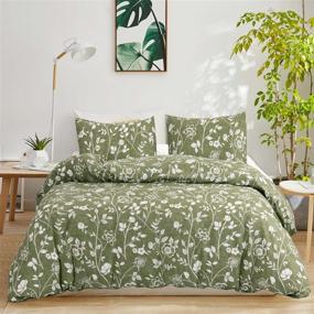 img 4 attached to 🌿 Ivellow Floral Duvet Cover Queen, 100% Cotton Sage Green Botanical Duvet Cover Set: Soft & Breathable Comforter Cover for Cottagecore Bedding
