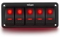 nilight 5 gang rocker switch panel 5pin on off toggle switch aluminum holder 12v 24v dash pre-wired red backlit switches for automotive cars marine boats rvs truck logo