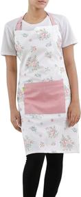 img 4 attached to 🌸 Plush Home Pink Cotton English Flower Women's Apron | Centre Pocket & Adjustable Neck Strap | Thanksgiving, Kitchen, Cooking, Restaurant, Café, Baking & Painting | Size 28"x32