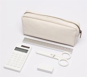 img 3 attached to Karitco Canvas Pencil Case: Stylish Beige Design with Brass Zipper - 7.3 x 3 Inch