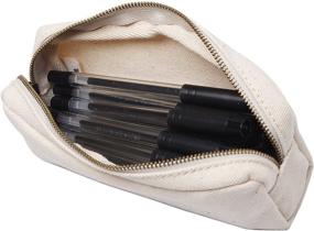 img 2 attached to Karitco Canvas Pencil Case: Stylish Beige Design with Brass Zipper - 7.3 x 3 Inch