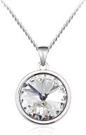 silver tone crystal solitaire pendant necklace with swarovski round stone, 17+2” extender logo