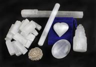 🧘 selenite protection collection: complete set to balance chakras, promote healing, and enhance good energy - includes 1.5-2" sticks, palm stone, heart, tower, 8" stick, 5.5" massage wand, desert rose stone, educational id card logo