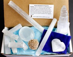 img 1 attached to 🧘 Selenite Protection Collection: Complete Set to Balance Chakras, Promote Healing, and Enhance Good Energy - Includes 1.5-2" Sticks, Palm Stone, Heart, Tower, 8" Stick, 5.5" Massage Wand, Desert Rose Stone, Educational ID Card