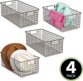 img 3 attached to 🗳️ mDesign Farmhouse Metal Wire Storage Basket Bin with Handles - 4 Pack - Bronze: Ideal for Organizing Closets, Shelves, Cabinets in Bedrooms, Bathrooms, Entryways, and Hallways