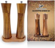 🧂 salt and pepper mill set by bees shop - wooden seasoning shakers with robust ceramic grinder, tray included - refillable condiment dispenser with natural wood finish, ergonomic design - 8.5x2.25x2.25 inches logo