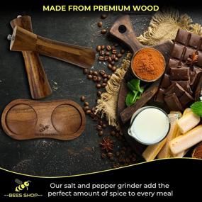 img 1 attached to 🧂 Salt and Pepper Mill Set by Bees Shop - Wooden Seasoning Shakers with Robust Ceramic Grinder, Tray Included - Refillable Condiment Dispenser with Natural Wood Finish, Ergonomic Design - 8.5x2.25x2.25 inches