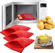 🥔 3 pack reusable microwave potato bag - express cooker for perfect potatoes in 4 minutes, red baked pouch logo