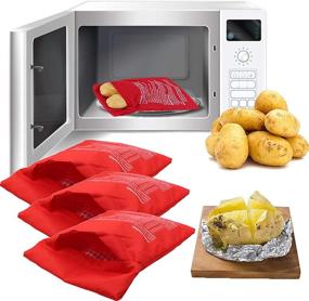 img 4 attached to 🥔 3 Pack Reusable Microwave Potato Bag - Express Cooker for Perfect Potatoes in 4 Minutes, Red Baked Pouch