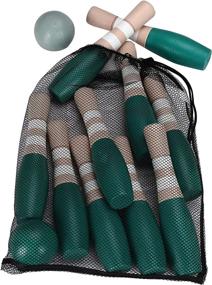 img 3 attached to 🎳 Sterling Sports Wooden Lawn Bowling Skittles Set: Indoor and Outdoor Fun with 10 Pins and 2 Balls, Carrying Mesh Bag - Blue/Turquoise and Gray