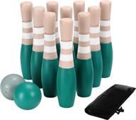 🎳 sterling sports wooden lawn bowling skittles set: indoor and outdoor fun with 10 pins and 2 balls, carrying mesh bag - blue/turquoise and gray логотип