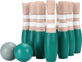 img 1 attached to 🎳 Sterling Sports Wooden Lawn Bowling Skittles Set: Indoor and Outdoor Fun with 10 Pins and 2 Balls, Carrying Mesh Bag - Blue/Turquoise and Gray