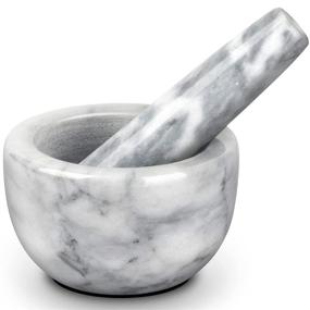 img 4 attached to Small Marble Mortar and Pestle Set: Solid Stone Grinder for Spices, Herbs, Pills - White