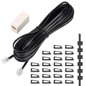 img 4 attached to 📞 Phone Extension Cord: 33 Ft Telephone Cable with RJ11 Plug, In-Line Couplers, 20 Cable Clip Holders - Black