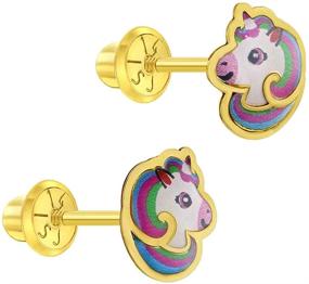 img 3 attached to 🦄 Colorful Hand-Painted Unicorn Earrings for Girls - 14k Yellow Gold Screw Backs