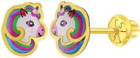 img 4 attached to 🦄 Colorful Hand-Painted Unicorn Earrings for Girls - 14k Yellow Gold Screw Backs