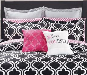 img 2 attached to Chic Queen Comforter Set - Black, White, and Pink Modern Bedding with 12 Pieces - Complete Bed in A Bag: Sheets, Pillow Cases, Euro Shams, and Accent Pillows