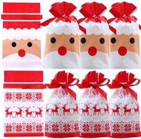 img 4 attached to 🎅 Christmas Treat Bags, 24pcs Santa Gift Bags with Drawstring Closure, Plastic Candy Goodies Bag for Wrapping Gifts, Holiday Party Decorations