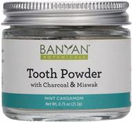 🌿 mint cardamom tooth powder by banyan botanicals - fluoride-free ayurvedic toothpaste alternative with miswak & activated charcoal (derived from amla) - 0.75oz, over 80 uses - non gmo, vegan, sustainably sourced logo