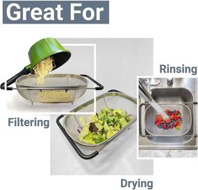 img 2 attached to 🍝 Makerstep Stainless Steel Over the Sink Colander Strainer Basket with Rubber Grip - Fine Mesh, Large, Expandable Pasta Strainer - Essential Kitchen Gadget