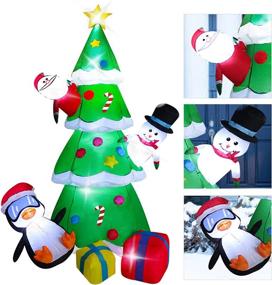 img 1 attached to 🎄 7FT Inflatable Christmas Tree Outdoor Decorations with LED Lights - Santa Claus, Snowman, Penguin, and Gift Wrapped Boxes - Blow Up Christmas Yard Décor for Outdoor Lawn