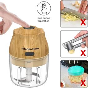 img 2 attached to 🧄 KITCHEN HERO 250ML Electric Mini Garlic Chopper - USB Rechargeable, Waterproof Portable Blender with 3 Blades - Ideal for Spices, Garlic, Onion, Meat & Nuts