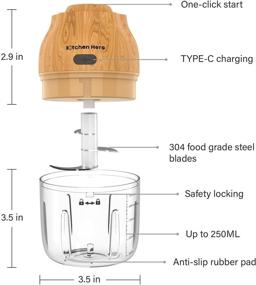 img 3 attached to 🧄 KITCHEN HERO 250ML Electric Mini Garlic Chopper - USB Rechargeable, Waterproof Portable Blender with 3 Blades - Ideal for Spices, Garlic, Onion, Meat & Nuts