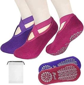 img 4 attached to 🧦 FORIT Yoga Socks for Women: Non-Slip Grips & Straps, Perfect for Pilates, Barre, Ballet, Dance, Barefoot Workout – Rose and Purple, Size 4-8