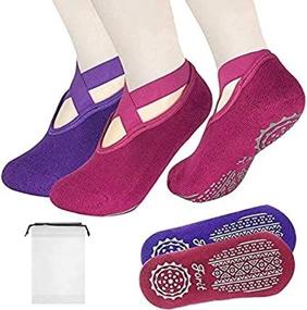 img 2 attached to 🧦 FORIT Yoga Socks for Women: Non-Slip Grips & Straps, Perfect for Pilates, Barre, Ballet, Dance, Barefoot Workout – Rose and Purple, Size 4-8