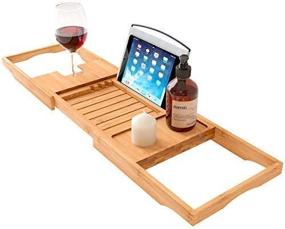 img 1 attached to 🛀 Bath-Time Bliss: Home Intuition Expandable Bamboo Bathtub Tray Caddy, 27.75 - 41.5 Inches