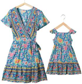 img 4 attached to Beautiful Bohemian Printed Dresses for Matching Girls' Clothing - PopReal Dresses