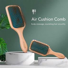 img 2 attached to Premium Natural Wooden Hair Brush Set for Women, Men, and Kids - Paddle Detangler Brush + Travel Styling Brush for Curly, Thick, Thin, Fine, Wet, and Dry Hair