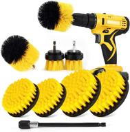 shieldpro drill brush attachment set: ultimate power cleaning scrub brushes for bathroom and kitchen surfaces, grout, tub, shower, tile, corners, automotive - yellow logo