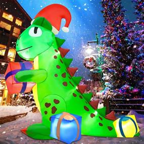 img 4 attached to Light-Up Dinosaur Christmas Inflatables - 8FT Outdoor Decorations with Gift 🎄 Box - Giant Xmas Holiday Yard Décor for Garden and Lawn - RACPNEL