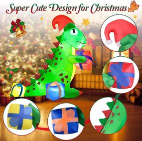 img 2 attached to Light-Up Dinosaur Christmas Inflatables - 8FT Outdoor Decorations with Gift 🎄 Box - Giant Xmas Holiday Yard Décor for Garden and Lawn - RACPNEL