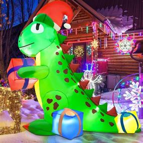 img 1 attached to Light-Up Dinosaur Christmas Inflatables - 8FT Outdoor Decorations with Gift 🎄 Box - Giant Xmas Holiday Yard Décor for Garden and Lawn - RACPNEL